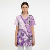 Samoa Siapo Elegant Scrub Top Hibiscus Violet Motifs - Polynesian Pride