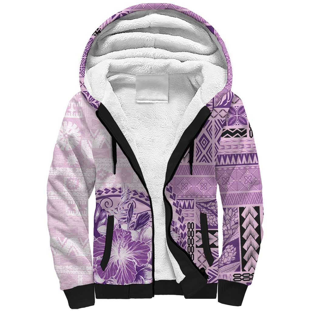 Samoa Siapo Elegant Sherpa Hoodie Hibiscus Violet Motifs - Polynesian Pride