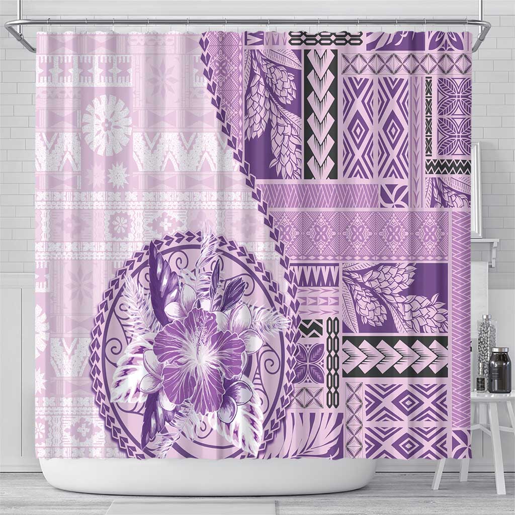 Samoa Siapo Elegant Shower Curtain Hibiscus Violet Motifs - Polynesian Pride