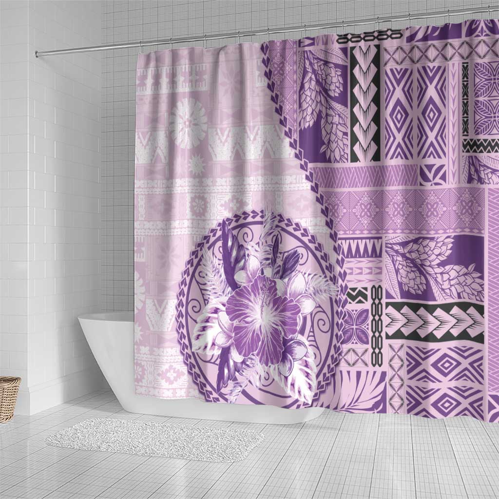 Samoa Siapo Elegant Shower Curtain Hibiscus Violet Motifs - Polynesian Pride