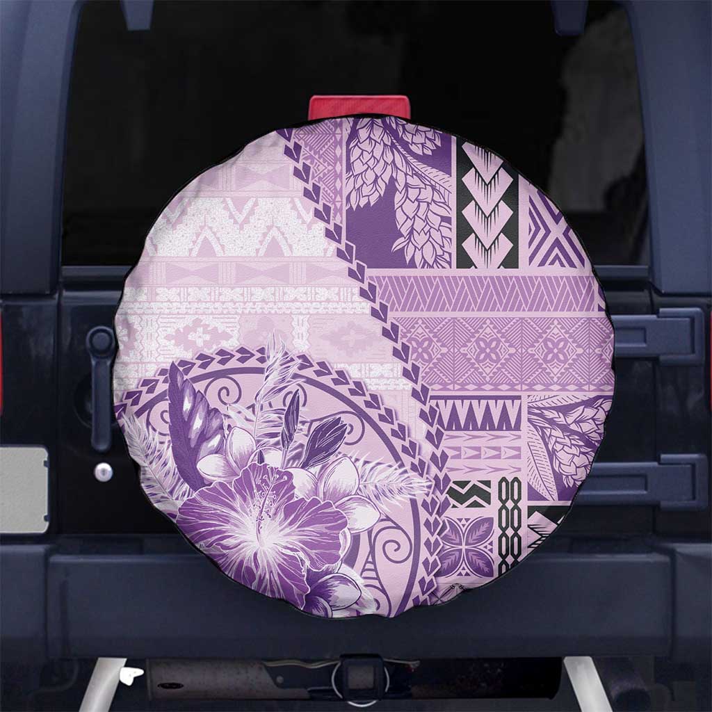 Samoa Siapo Elegant Spare Tire Cover Hibiscus Violet Motifs - Polynesian Pride