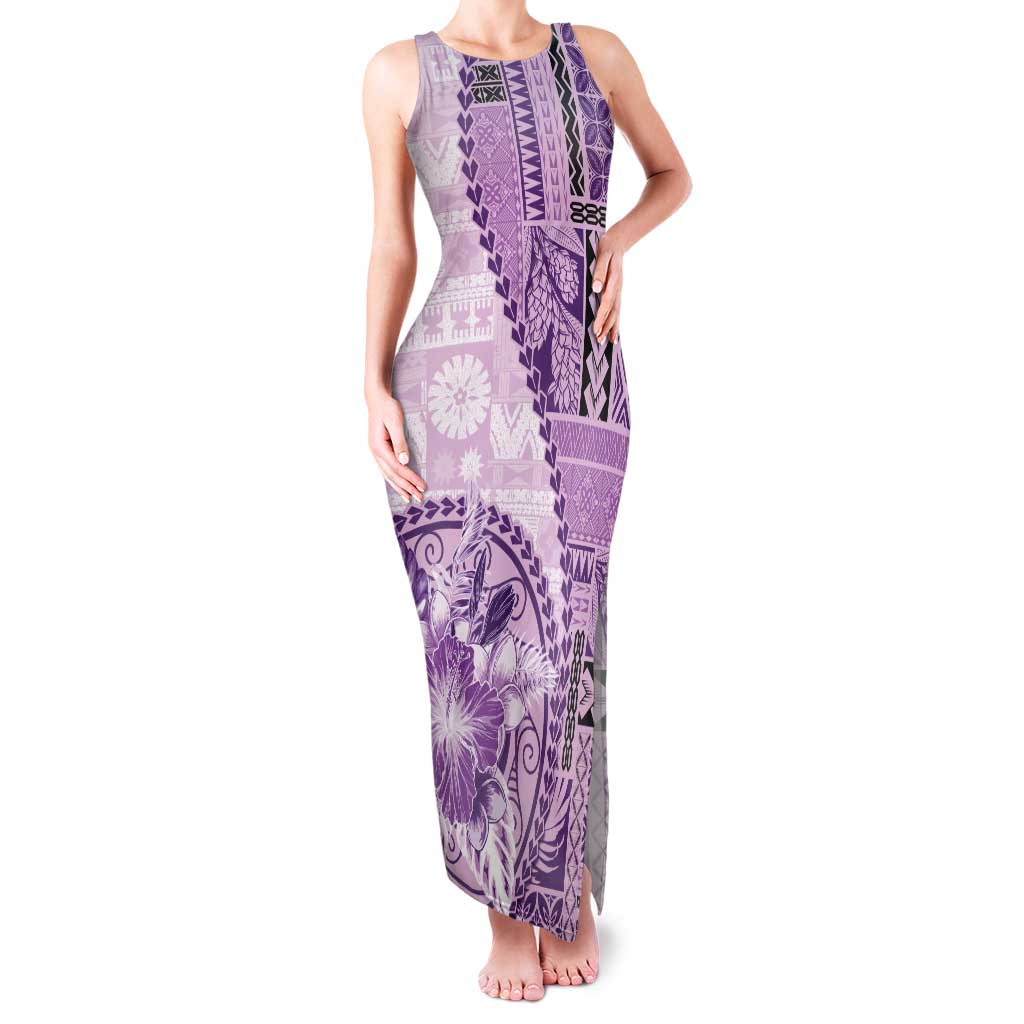 Samoa Siapo Elegant Tank Maxi Dress Hibiscus Violet Motifs - Polynesian Pride