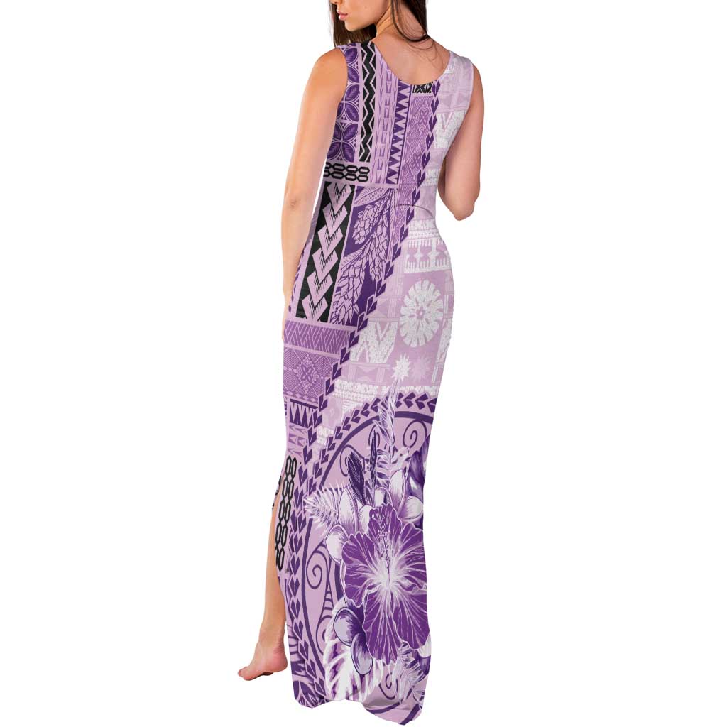 Samoa Siapo Elegant Tank Maxi Dress Hibiscus Violet Motifs - Polynesian Pride