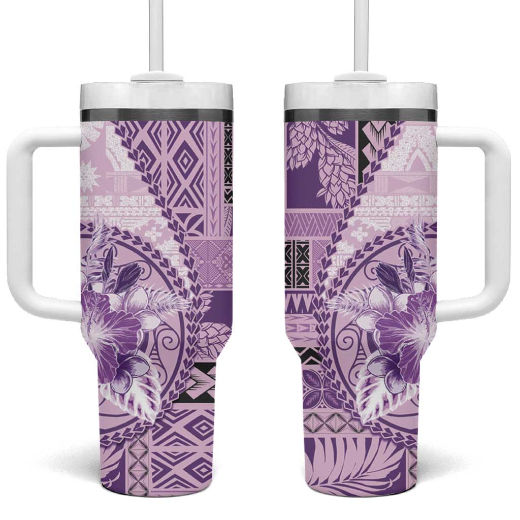 Samoa Siapo Elegant Tumbler With Handle Hibiscus Violet Motifs - Polynesian Pride