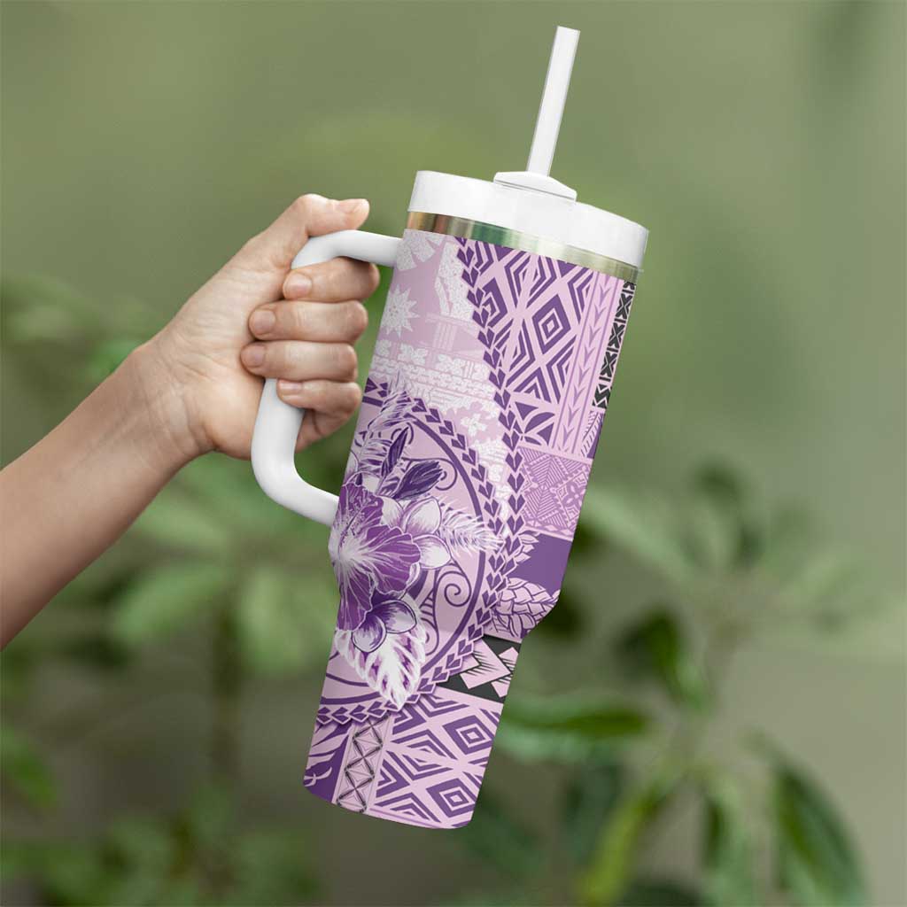 Samoa Siapo Elegant Tumbler With Handle Hibiscus Violet Motifs - Polynesian Pride