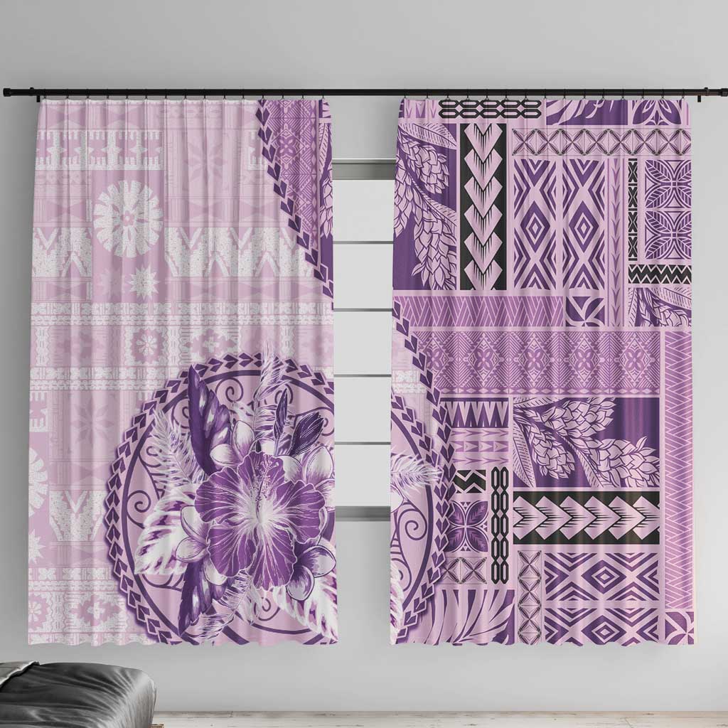 Samoa Siapo Elegant Window Curtain Hibiscus Violet Motifs - Polynesian Pride