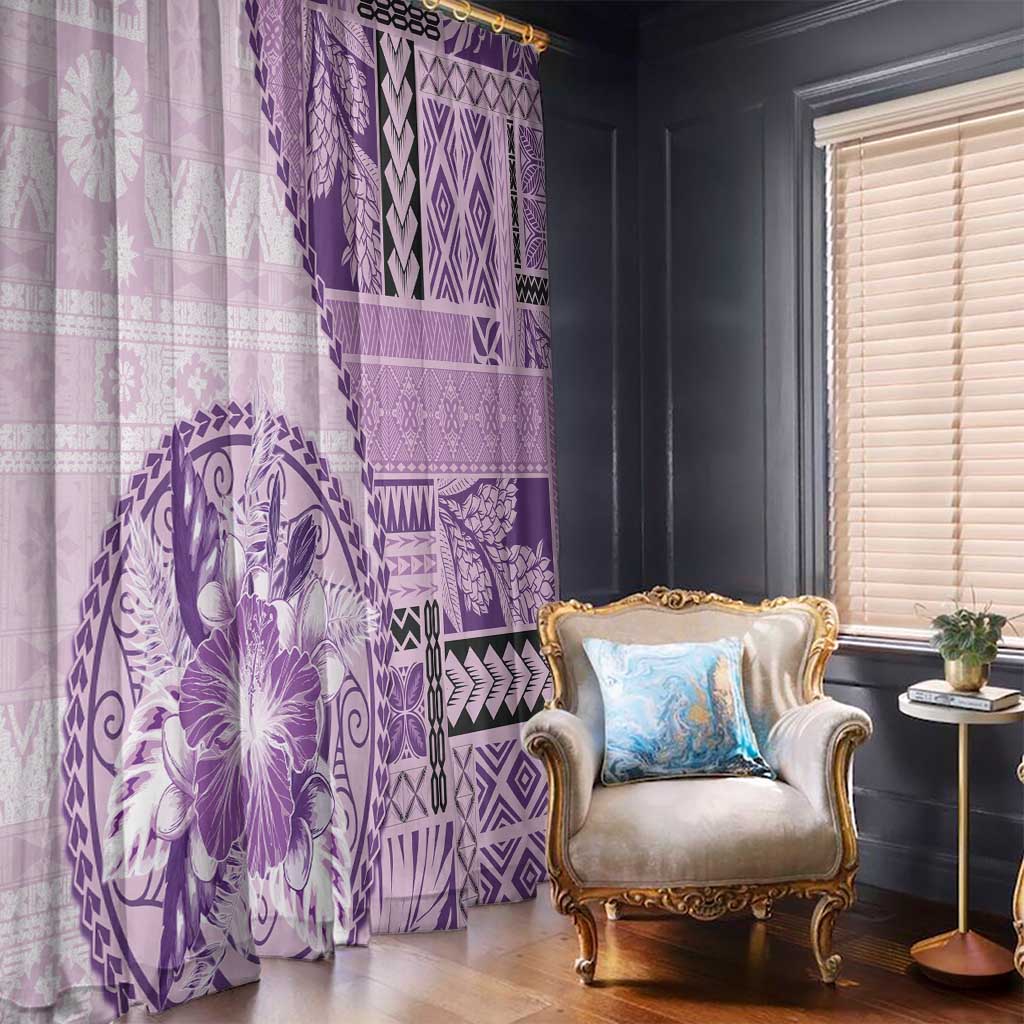 Samoa Siapo Elegant Window Curtain Hibiscus Violet Motifs - Polynesian Pride