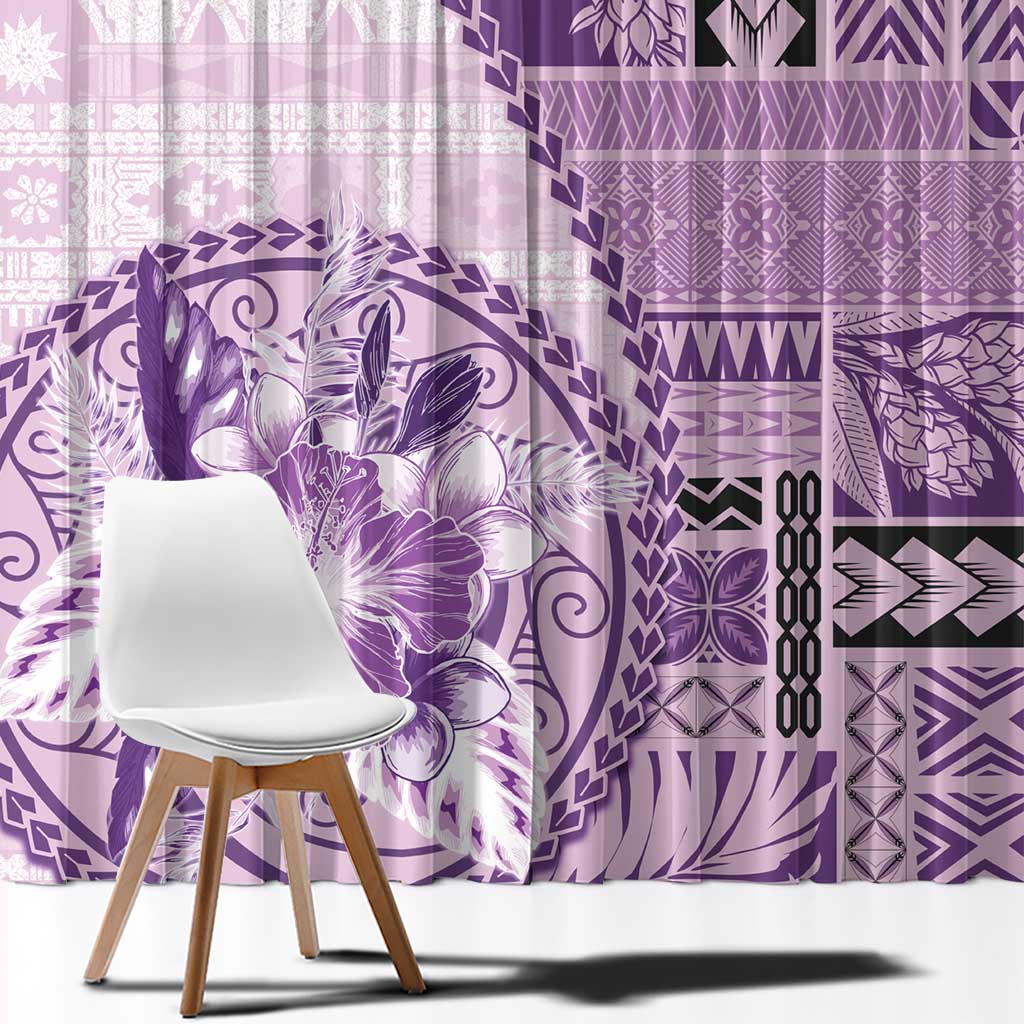 Samoa Siapo Elegant Window Curtain Hibiscus Violet Motifs - Polynesian Pride
