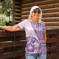 Samoa Siapo Elegant Women Polo Shirt Hibiscus Violet Motifs - Polynesian Pride