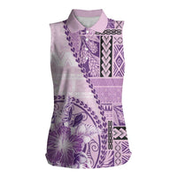 Samoa Siapo Elegant Women Sleeveless Polo Shirt Hibiscus Violet Motifs - Polynesian Pride