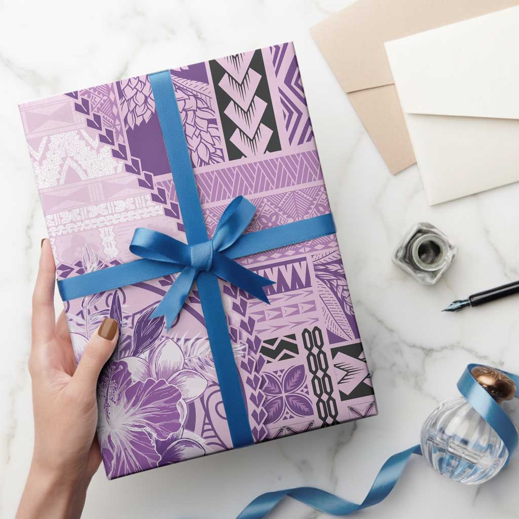 Samoa Siapo Elegant Wrapping Paper Hibiscus Violet Motifs - Polynesian Pride