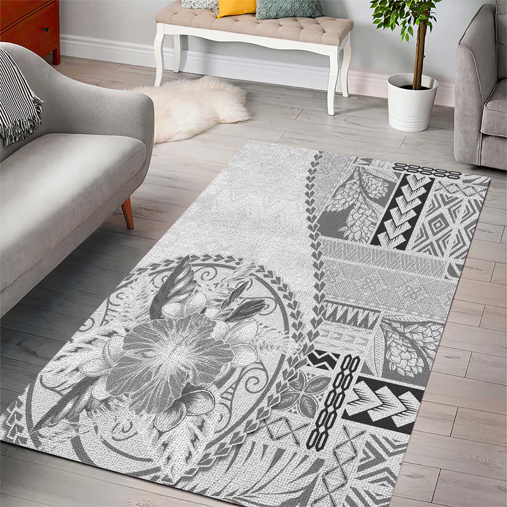 Samoa Siapo Elegant Area Rug Hibiscus White Motifs - Polynesian Pride