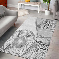 Samoa Siapo Elegant Area Rug Hibiscus White Motifs - Polynesian Pride