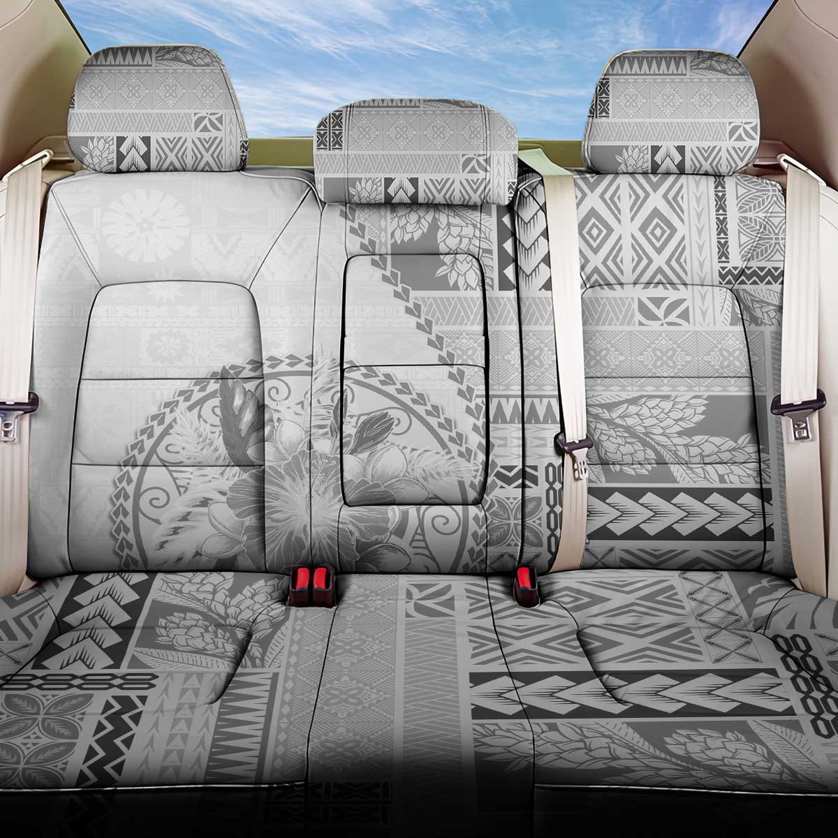 Samoa Siapo Elegant Back Car Seat Cover Hibiscus White Motifs - Polynesian Pride