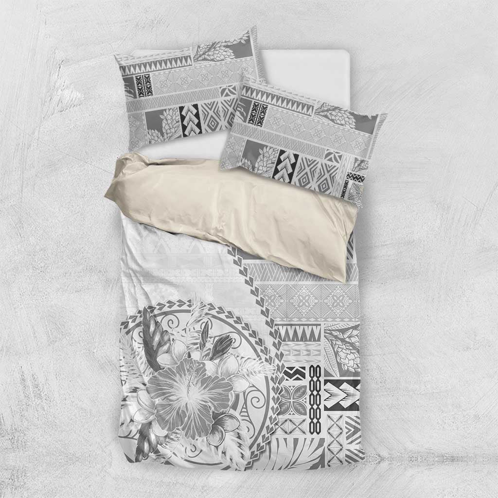 Samoa Siapo Elegant Bedding Set Hibiscus White Motifs - Polynesian Pride
