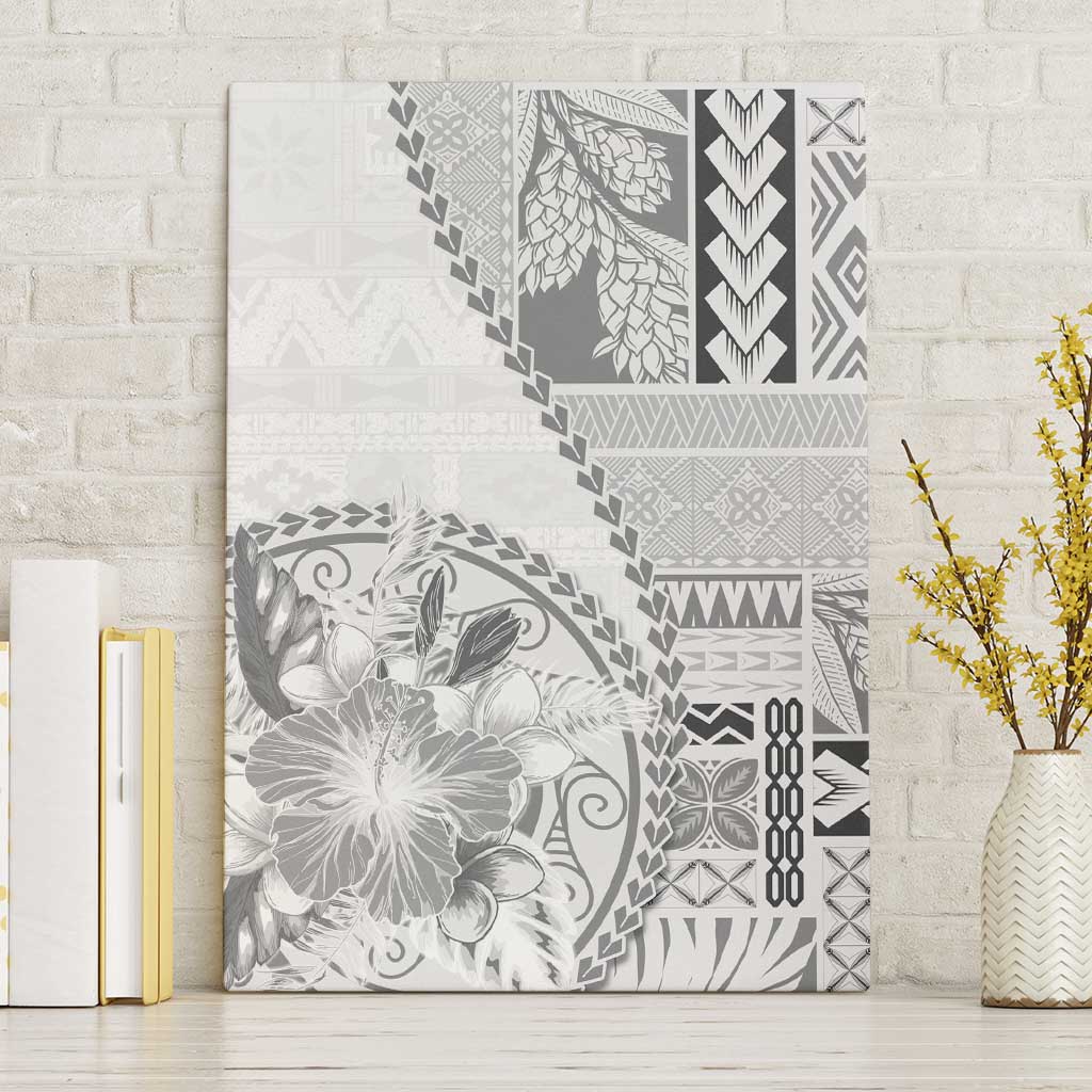 Samoa Siapo Elegant Canvas Wall Art Hibiscus White Motifs - Polynesian Pride