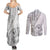 Samoa Siapo Elegant Couples Matching Summer Maxi Dress and Long Sleeve Button Shirt Hibiscus White Motifs - Polynesian Pride