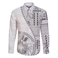 Samoa Siapo Elegant Family Matching Off The Shoulder Long Sleeve Dress and Hawaiian Shirt Hibiscus White Motifs - Polynesian Pride