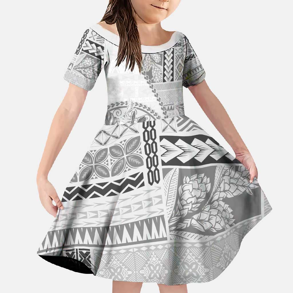 Samoa Siapo Elegant Family Matching Off Shoulder Maxi Dress and Hawaiian Shirt Hibiscus White Motifs - Polynesian Pride