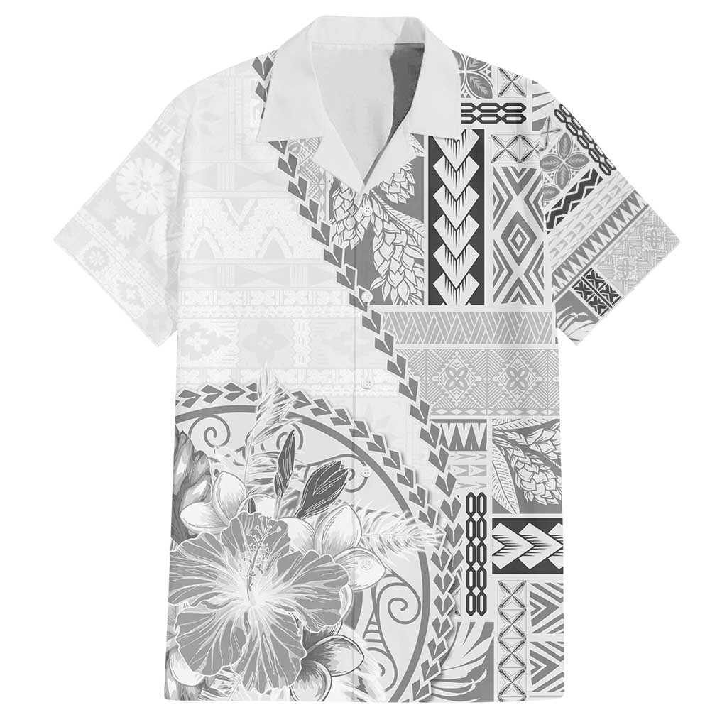 Samoa Siapo Elegant Family Matching Off Shoulder Maxi Dress and Hawaiian Shirt Hibiscus White Motifs - Polynesian Pride
