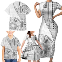 Samoa Siapo Elegant Family Matching Short Sleeve Bodycon Dress and Hawaiian Shirt Hibiscus White Motifs - Polynesian Pride