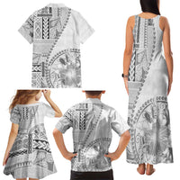 Samoa Siapo Elegant Family Matching Tank Maxi Dress and Hawaiian Shirt Hibiscus White Motifs - Polynesian Pride