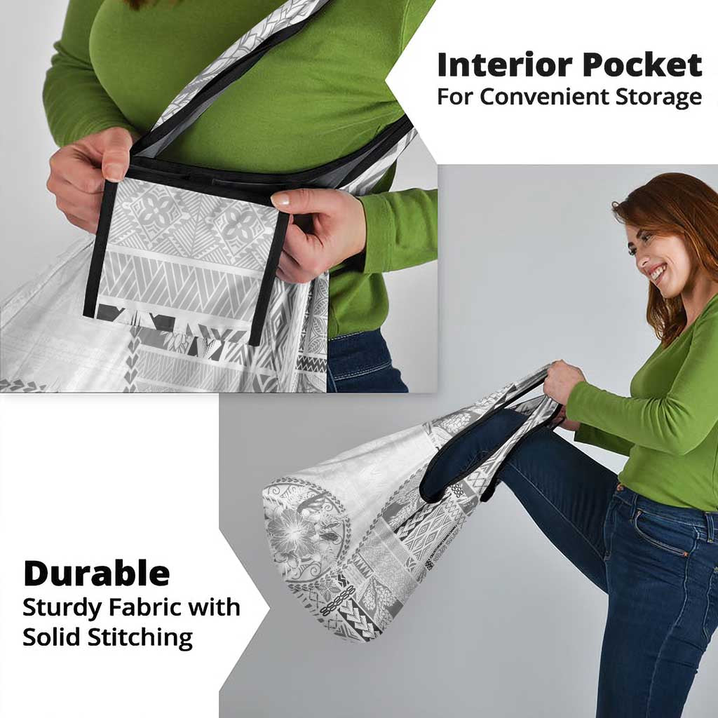 Samoa Siapo Elegant Grocery Bag Hibiscus White Motifs - Polynesian Pride