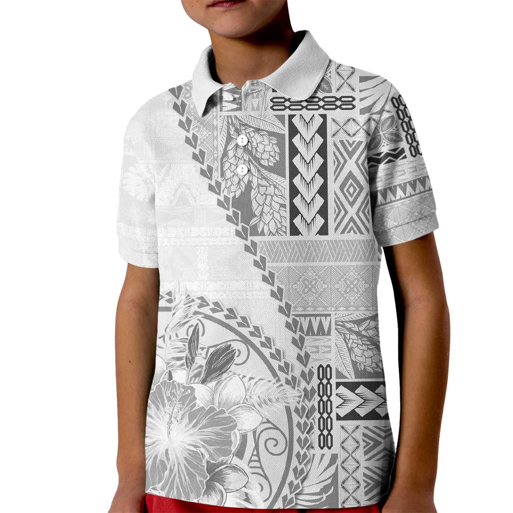 Samoa Siapo Elegant Kid Polo Shirt Hibiscus White Motifs - Polynesian Pride