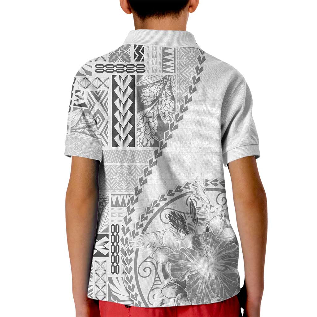 Samoa Siapo Elegant Kid Polo Shirt Hibiscus White Motifs - Polynesian Pride
