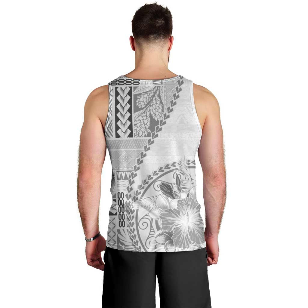 Samoa Siapo Elegant Men Tank Top Hibiscus White Motifs - Polynesian Pride