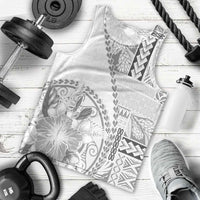 Samoa Siapo Elegant Men Tank Top Hibiscus White Motifs - Polynesian Pride