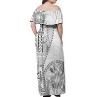 Samoa Siapo Elegant Off Shoulder Maxi Dress Hibiscus White Motifs - Polynesian Pride