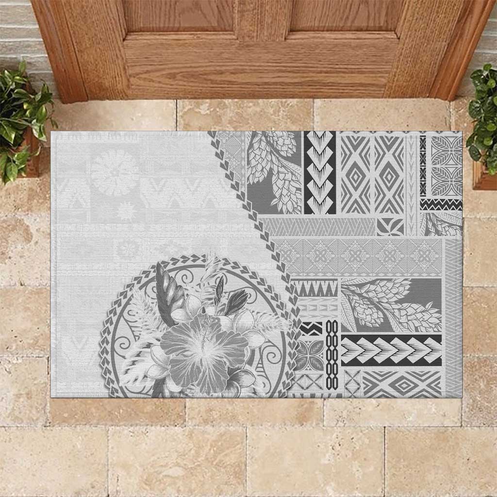 Samoa Siapo Elegant Rubber Doormat Hibiscus White Motifs - Polynesian Pride
