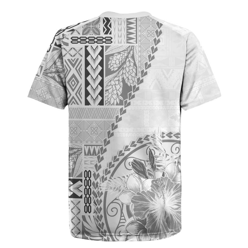 Samoa Siapo Elegant Rugby Jersey Hibiscus White Motifs - Polynesian Pride