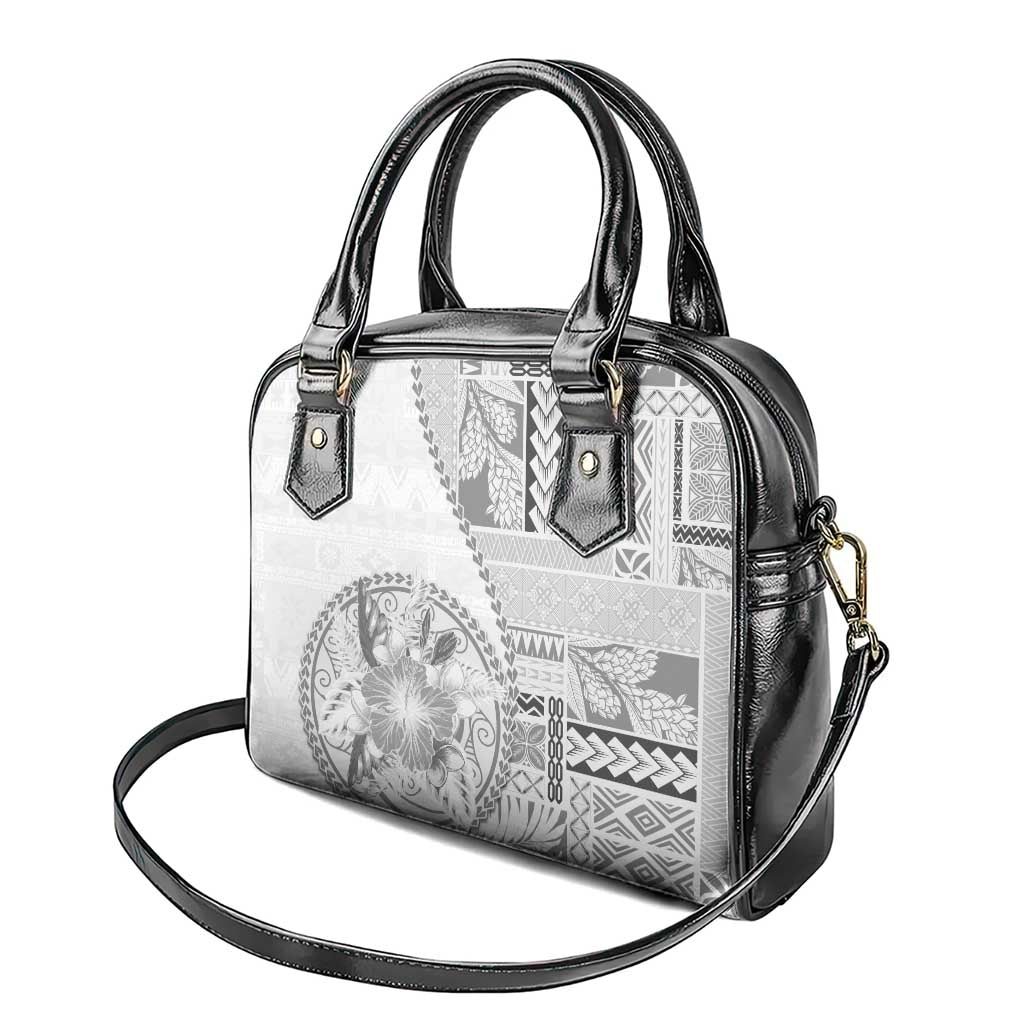 Samoa Siapo Elegant Shoulder Handbag Hibiscus White Motifs - Polynesian Pride