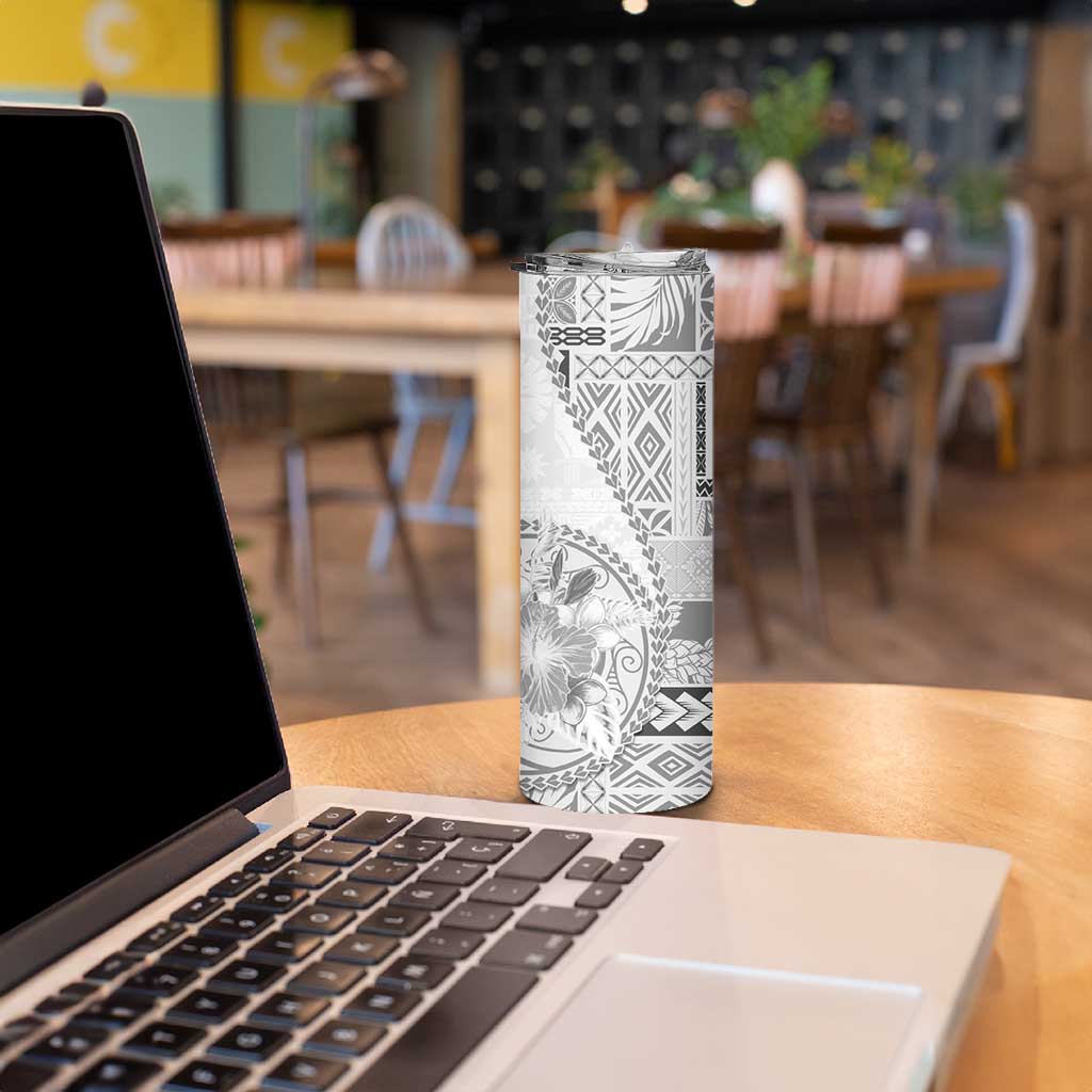 Samoa Siapo Elegant Skinny Tumbler Hibiscus White Motifs - Polynesian Pride