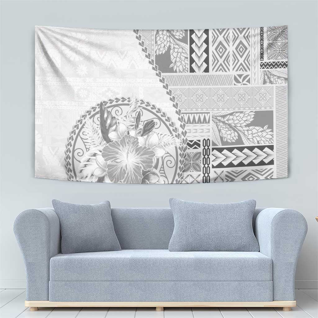 Samoa Siapo Elegant Tapestry Hibiscus White Motifs - Polynesian Pride