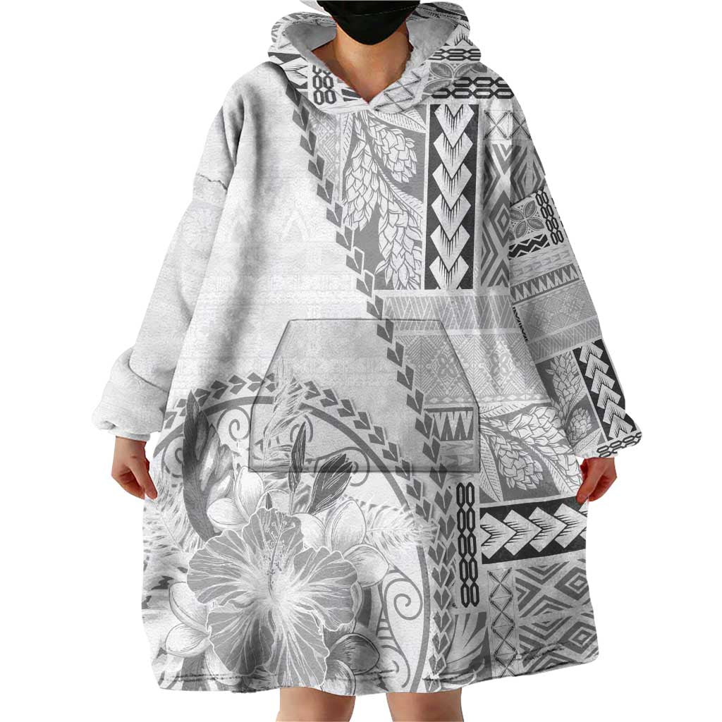 Samoa Siapo Elegant Wearable Blanket Hoodie Hibiscus White Motifs - Polynesian Pride