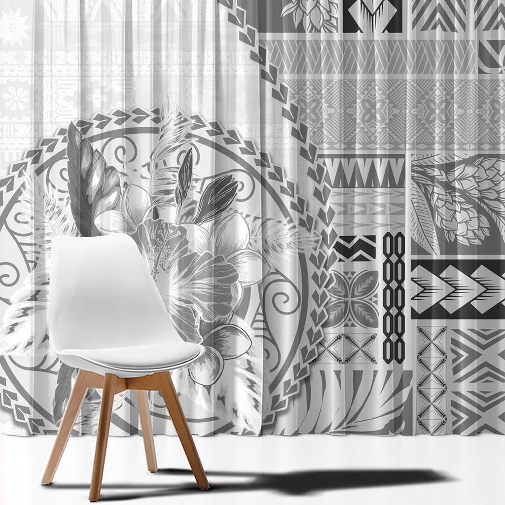 Samoa Siapo Elegant Window Curtain Hibiscus White Motifs - Polynesian Pride