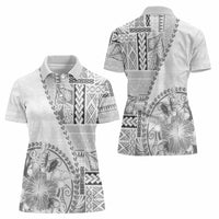 Samoa Siapo Elegant Women Polo Shirt Hibiscus White Motifs - Polynesian Pride