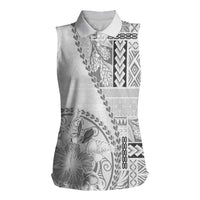 Samoa Siapo Elegant Women Sleeveless Polo Shirt Hibiscus White Motifs - Polynesian Pride
