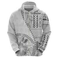 Samoa Siapo Elegant Zip Hoodie Hibiscus White Motifs - Polynesian Pride