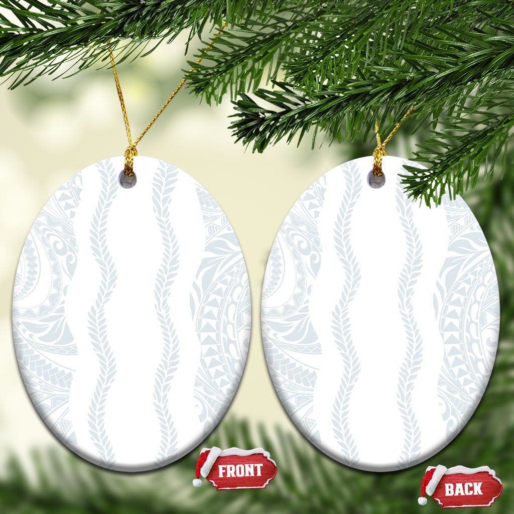 Samoa Lotu Tamaiti Ceramic Ornament Teuila With Tribal Motifs LT05 Oval White - Polynesian Pride
