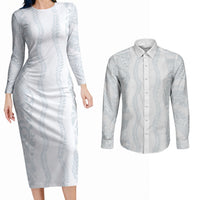 Samoa Lotu Tamaiti Couples Matching Long Sleeve Bodycon Dress and Long Sleeve Button Shirt Teuila With Tribal Motifs