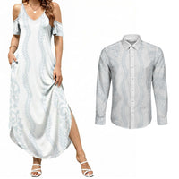 Samoa Lotu Tamaiti Couples Matching Summer Maxi Dress and Long Sleeve Button Shirt Teuila With Tribal Motifs