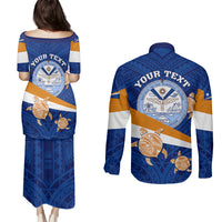 Personalized Marshall Islands Couples Matching Puletasi Dress and Long Sleeve Button Shirts Manit Day Coat Of Arms With Polynesian Turtle LT05 - Polynesian Pride