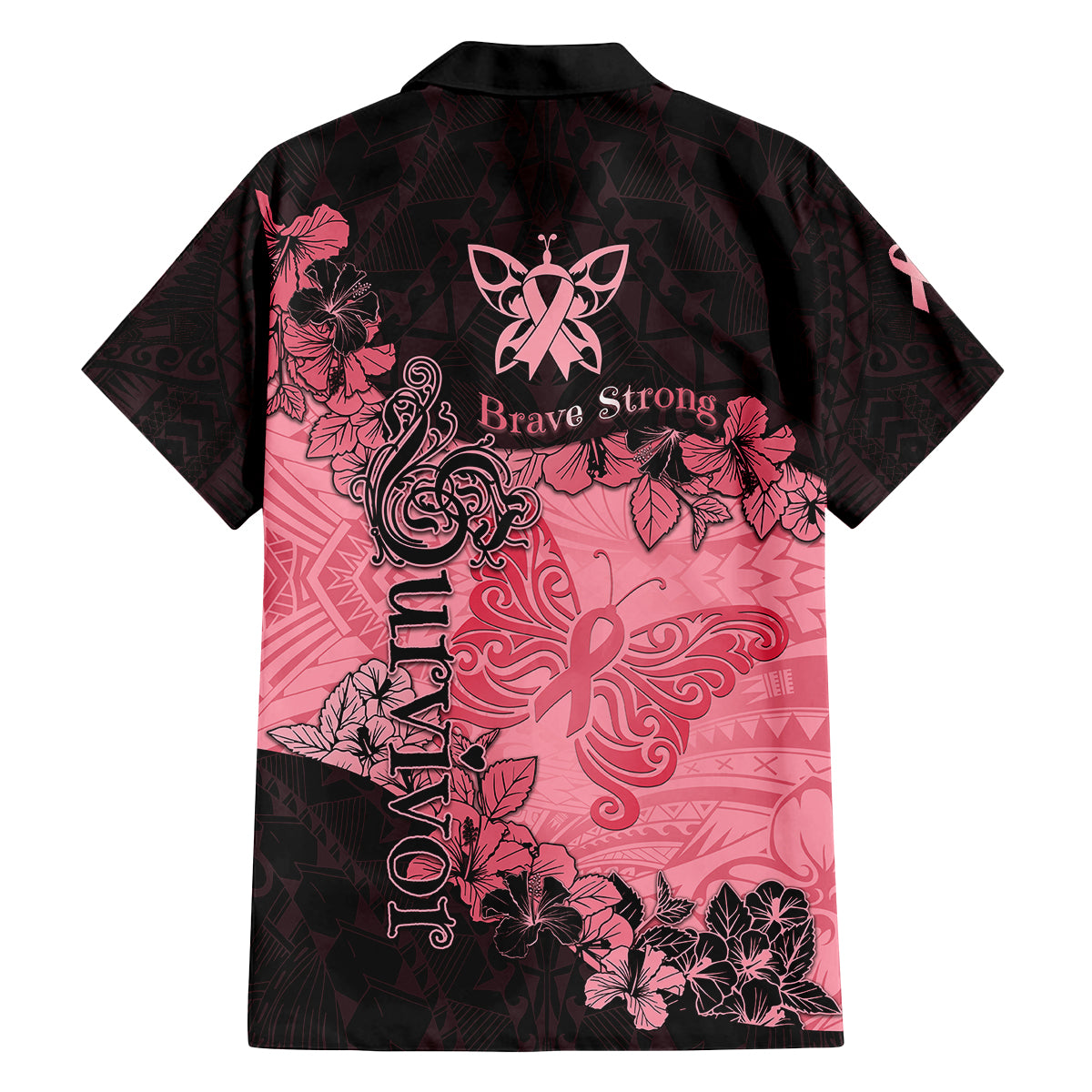 Breast Cancer Family Matching Long Sleeve Bodycon Dress and Hawaiian Shirt Survivor Polynesian Ribbon Butterfly LT05 - Polynesian Pride