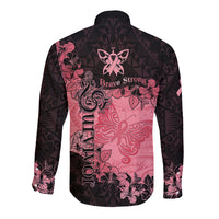 Breast Cancer Long Sleeve Button Shirt Survivor Polynesian Ribbon Butterfly LT05 - Polynesian Pride