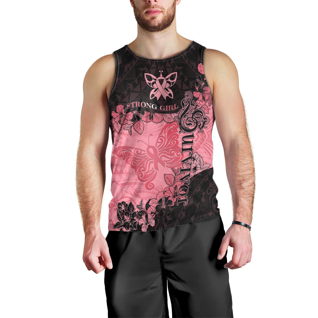 Personalized Breast Cancer Men Tank Top Survivor Polynesian Ribbon Butterfly LT05 - Polynesian Pride