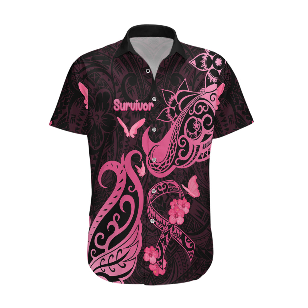 Breast Cancer Awareness Hawaiian Shirt Ribbon Polynesian Pattern Black Version LT05 Black - Polynesian Pride